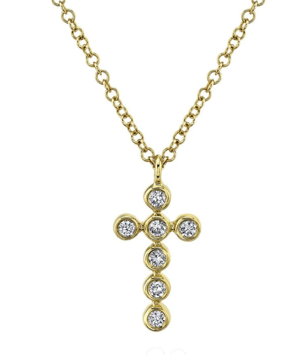 14k Yellow Gold Diamond Bezel Cross Necklace-Necklaces-Maurice's Jewelers-