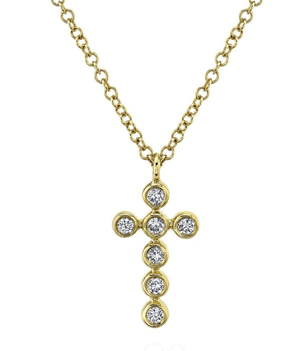 14k Yellow Gold Diamond Bezel Cross Necklace