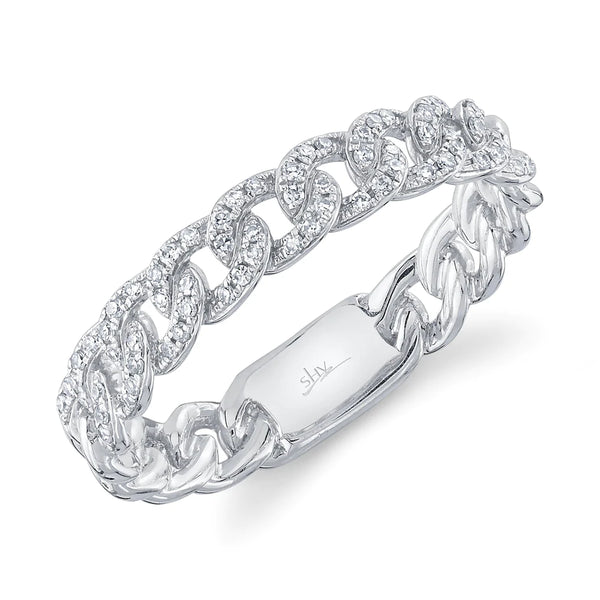 14K White Gold Diamond Curb Link Ring