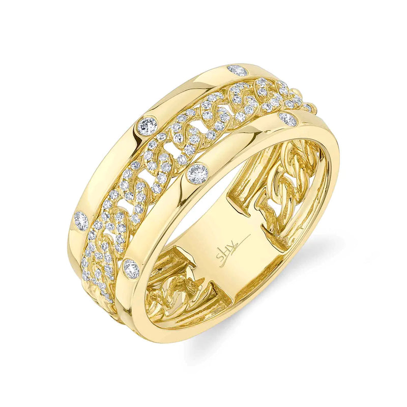 14k Yellow Gold Diamond Men's Curb Link Triple Row Band-Rings-Maurice's Jewelers-