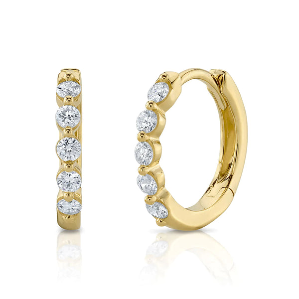 14K Yellow Gold Single Prong Diamond Huggie Earrings