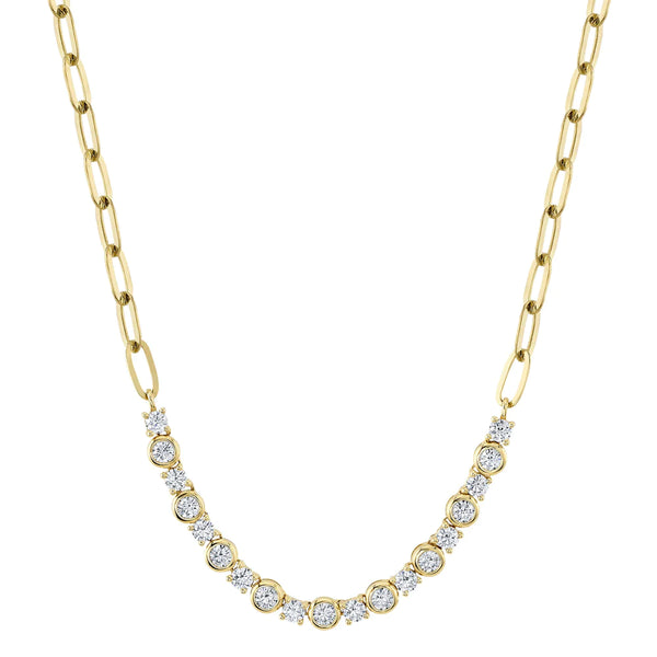 14K Yellow Gold Diamond Bezel Paper Clip Link Necklace