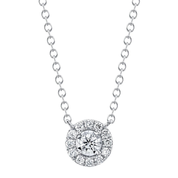 14K White Gold Diamond Halo Illusion Necklace
