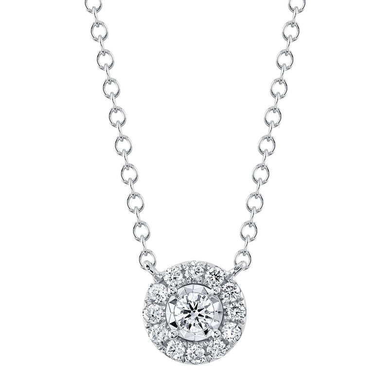 14K White Gold Diamond Halo Illusion Necklace-Necklaces-Maurice's Jewelers-