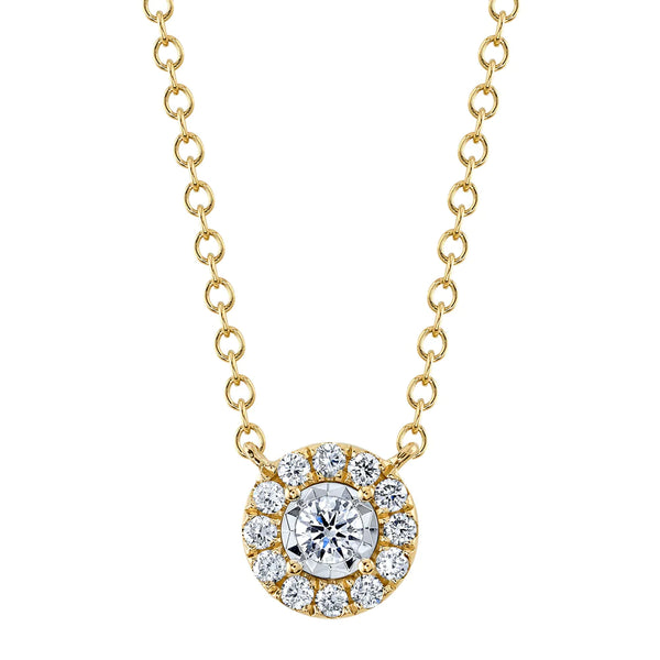 14K Yellow Gold Diamond Halo Illusion Necklace