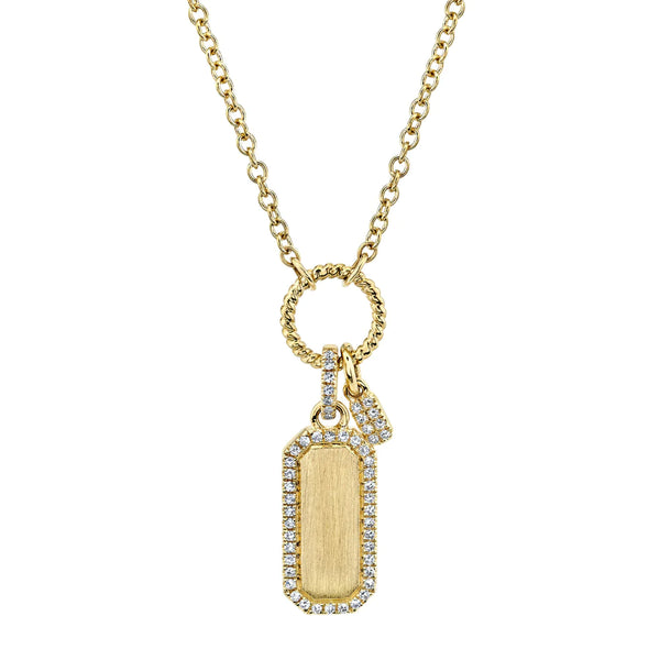 14K Yellow Gold Diamond Double Tag Necklace