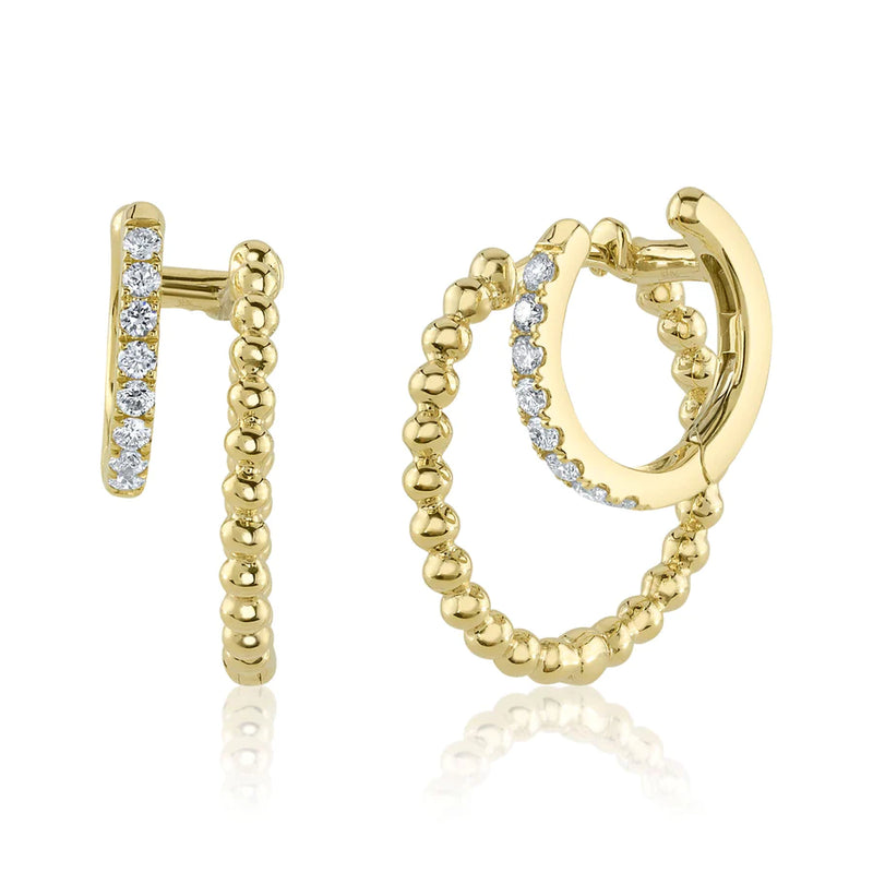 14K Yellow Gold Diamond Double Huggie Earrings