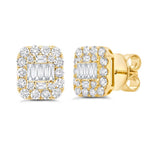 14K White Gold Diamond Baguette Cluster Earrings