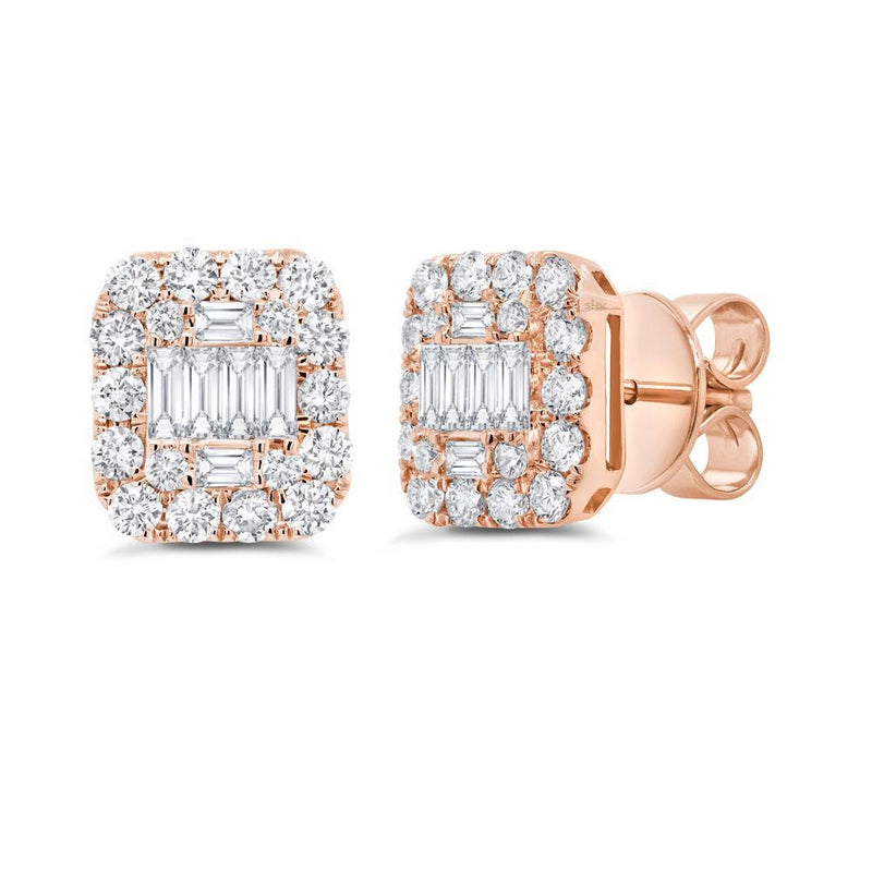 14K White Gold Diamond Baguette Cluster Earrings