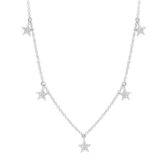 14K White Gold Dangling Diamond Star Necklace