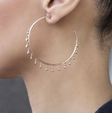 14K Yellow Gold Diamond Bezel Dangle Hoop Earrings-Earrings-Maurice's Jewelers-