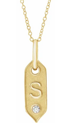 14K Yellow Initial Diamond Tag Necklace