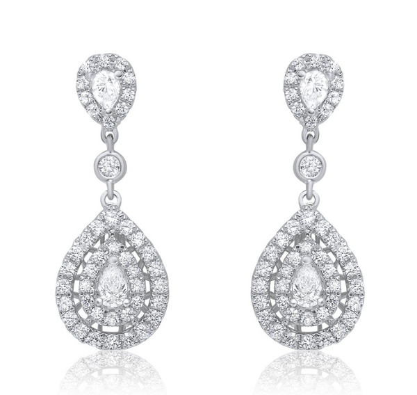 Double Pear Diamond Dangle Earring-EARRINGS-first image design corp-