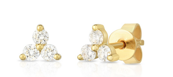 14K Rose Gold Triple Diamond Triangle Stud Earrings