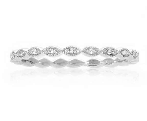 White Gold Milgrain Leaf White Diamond Band-Rings-first image design corp-