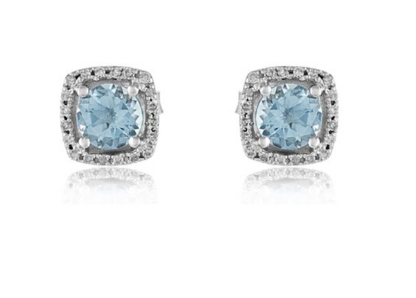 14K White Gold Aquamarine and Diamond Stud Earrings-EARRINGS-EFFY/BH MULTI-