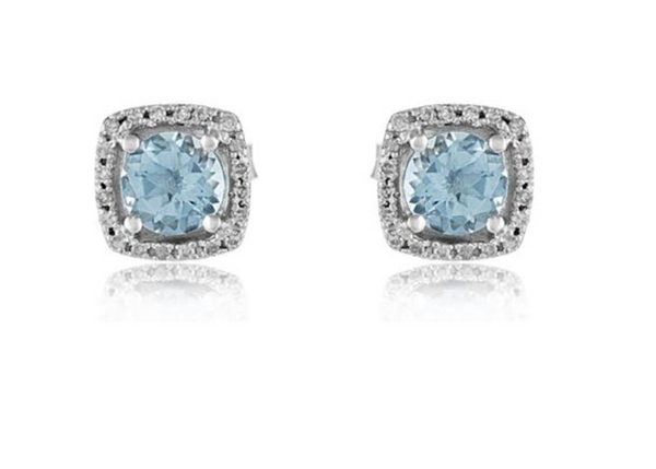 14K White Gold Aquamarine and Diamond Stud Earrings