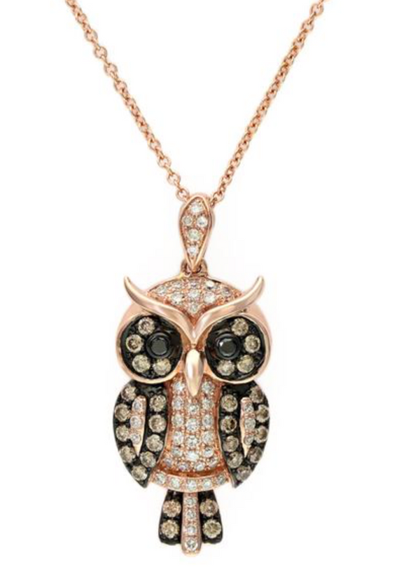 14K Rose Gold Diamond Owl Pendant