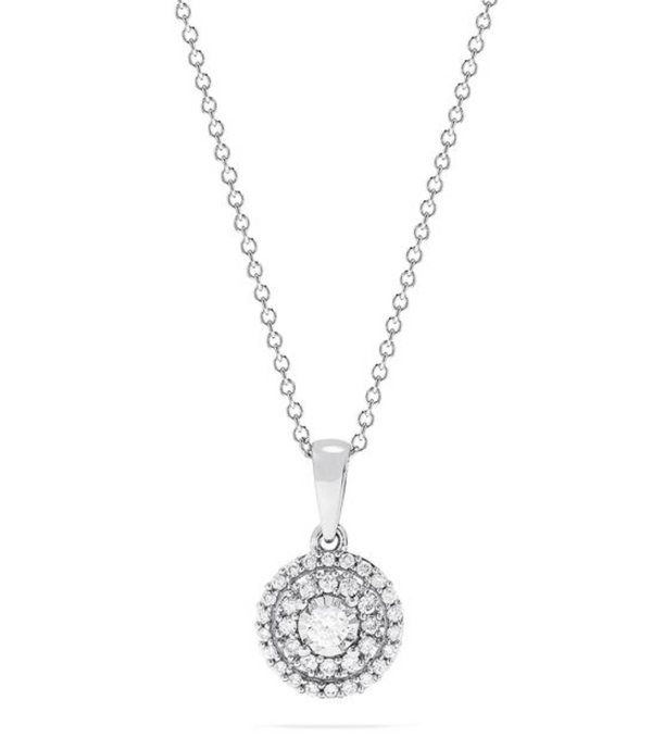 14K White Gold Diamond Halo Pendant-Necklaces-EFFY/BH MULTI-