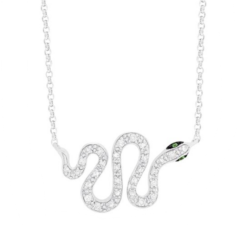 14K White Gold Diamond and Tsavorite Snake Pendant