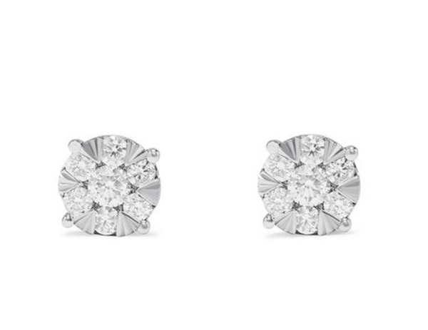 14K White Gold Diamond Cluster Stud Earring-EARRINGS-EFFY/BH MULTI-