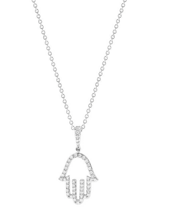 14K White Gold Diamond Hamsa Pendant-Necklaces-EFFY/BH MULTI-