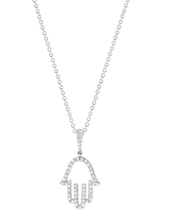 14K White Gold Diamond Hamsa Pendant