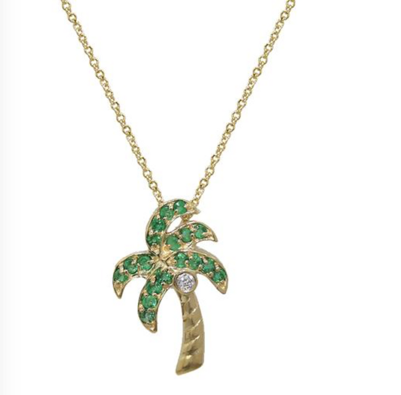 14K Yellow Gold Diamond and Emerald Palm Tree Pendant-Necklaces-EFFY/BH MULTI-