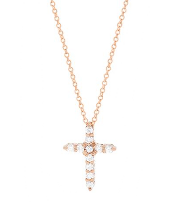 14K Rose Gold Diamond Cross Pendant-Necklaces-Maurice's Jewelers-