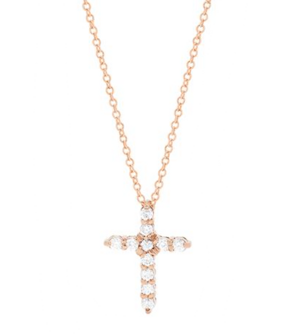 14K Rose Gold Diamond Cross Pendant