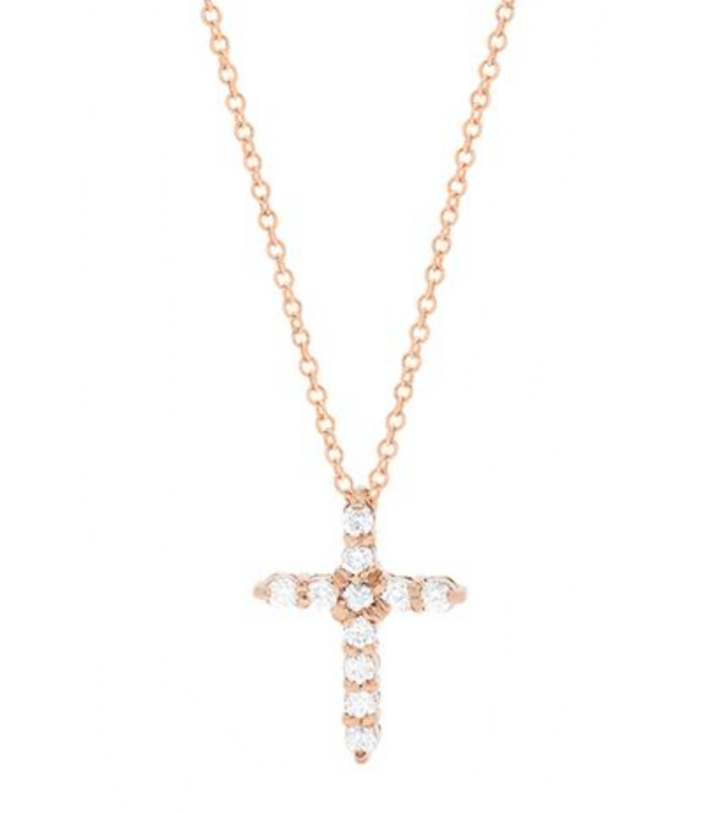 14K Rose Gold Diamond Cross Pendant
