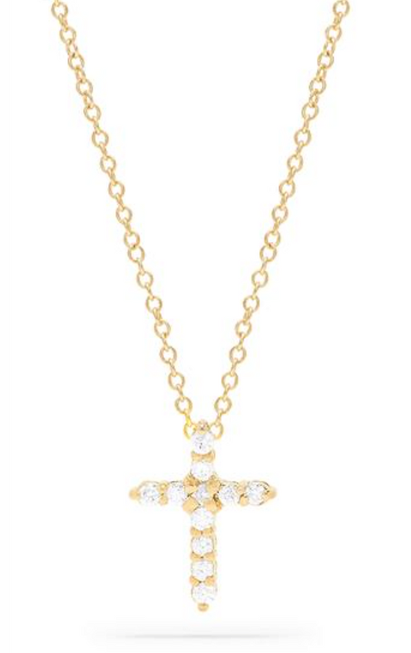 14K Yellow Gold Diamond Cross Pendant