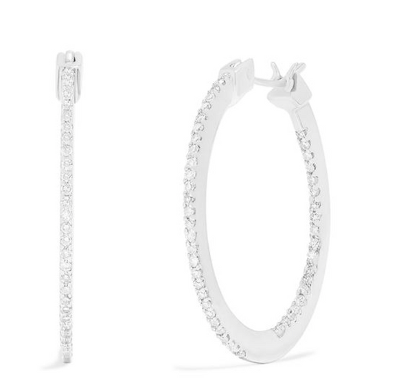 14K White Gold Diamond Accented Hoop Earrings-EARRINGS-EFFY/BH MULTI-