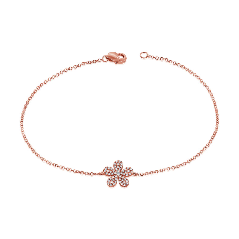 14K Yellow Gold Diamond Pave Flower Bracelet-Bracelets-aaron jewelry-ROSE GOLD-