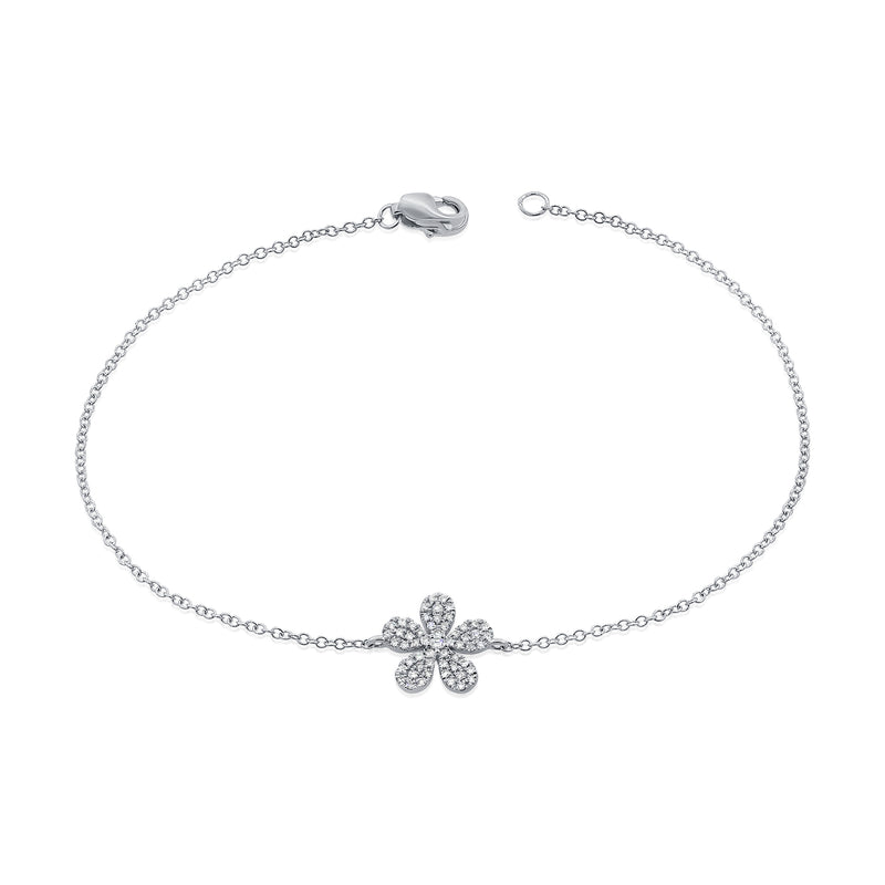 14K Yellow Gold Diamond Pave Flower Bracelet-Bracelets-aaron jewelry-WHITE GOLD-