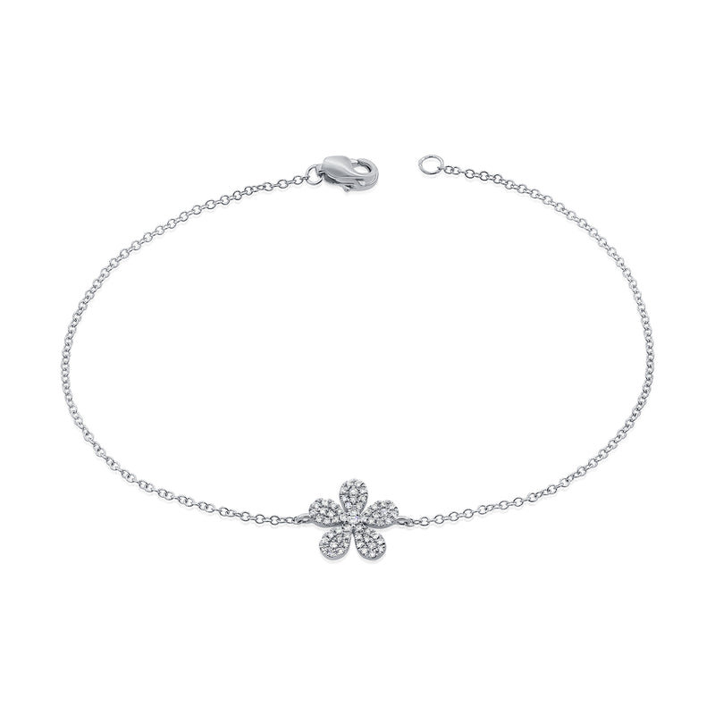 14K White Gold Diamond Pave Flower Bracelet
