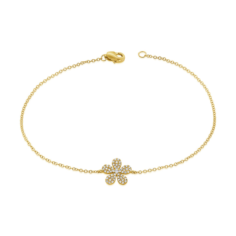14K Yellow Gold Diamond Pave Flower Bracelet-Bracelets-aaron jewelry-YELLOW GOLD-