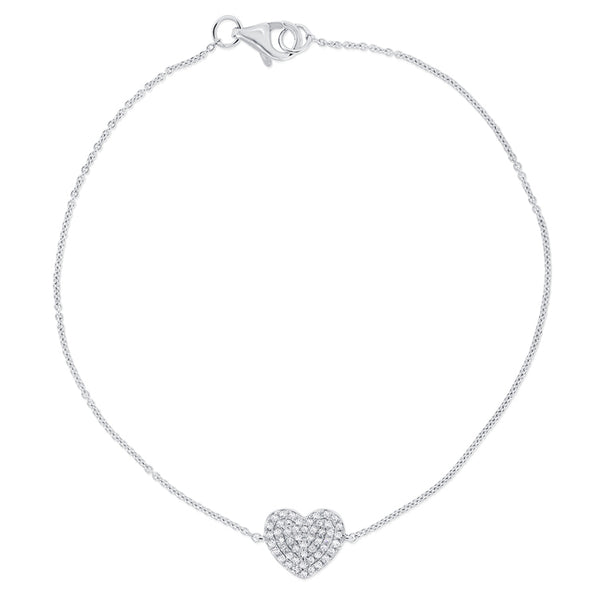 14K White Gold Diamond Pave Heart Bracelet