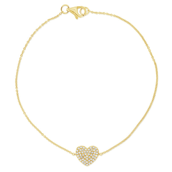 14K Yellow Gold Diamond Pave Heart Bracelet-Bracelets-aaron jewelry-