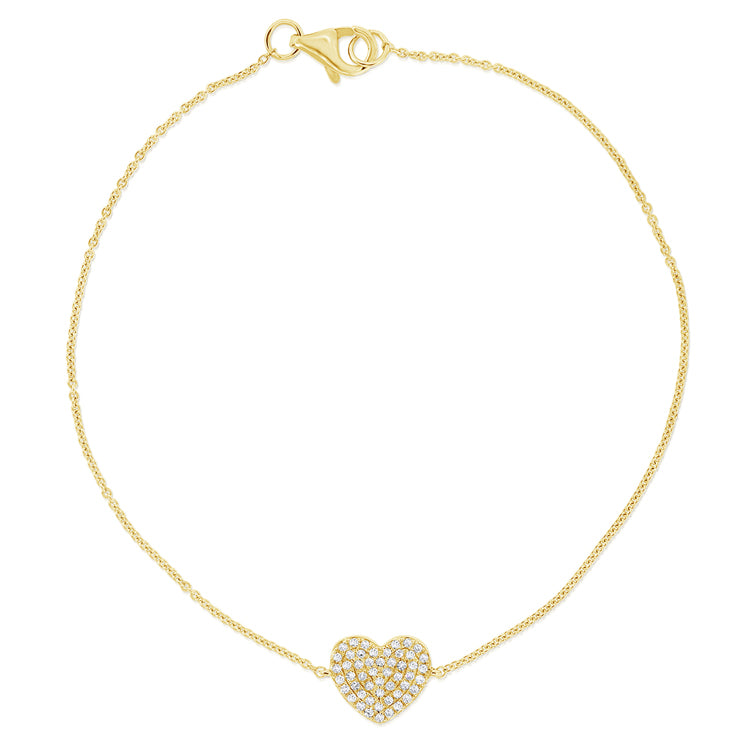 14K Yellow Gold Diamond Pave Heart Bracelet
