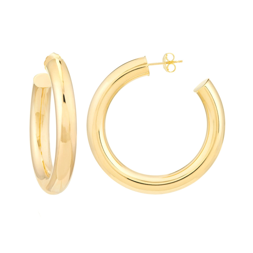 14K Yellow Gold Tube Hoop Earrings-Earrings-Maurice's Jewelers-