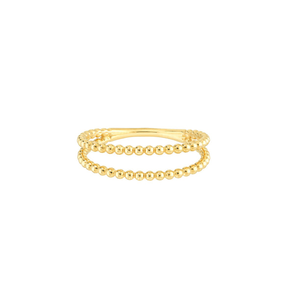 14K Yellow Gold Beaded Double Band Ring