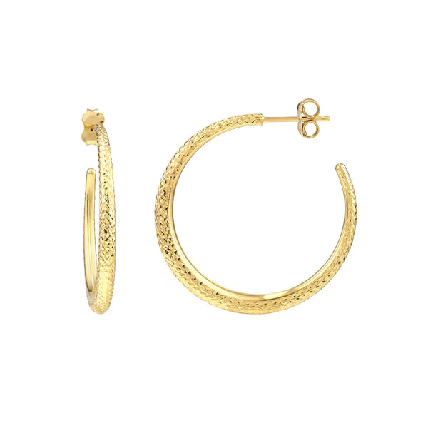 14K Yellow Gold Diamond Cut Graduated Open Hoop Earrings