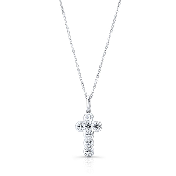 14K White Gold 6 Diamond Bezel Cross-Necklaces-YARIV-