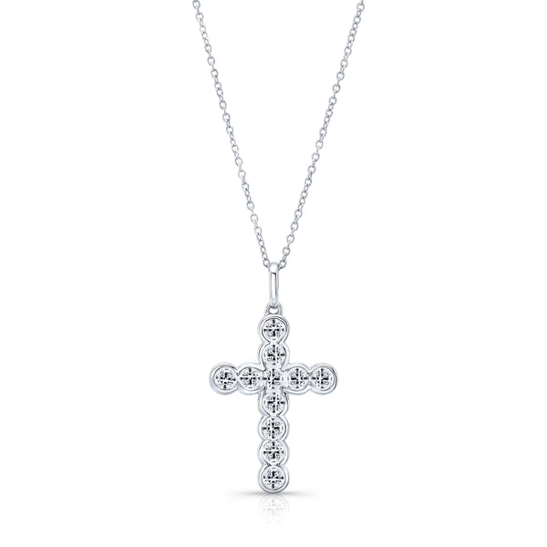 14K White Gold 11 Diamond Bezel Cross-Necklaces-YARIV-