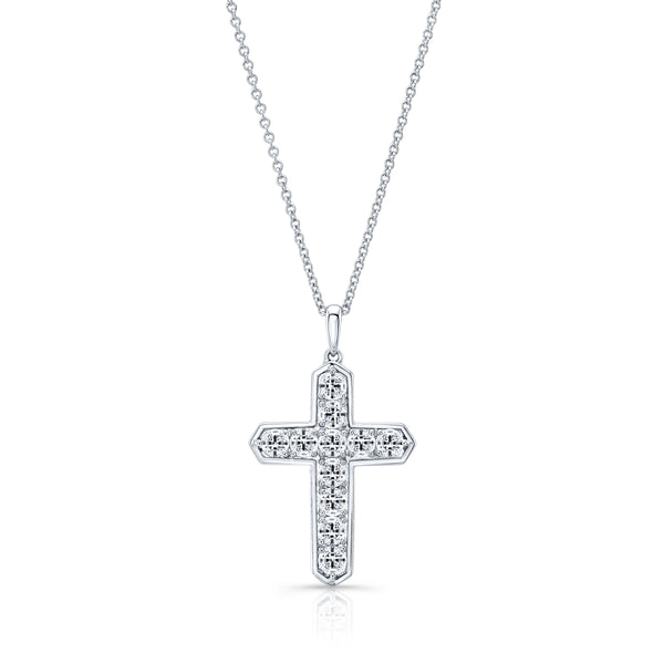 14K White Gold 11 Diamond Cross Geometric Bezel