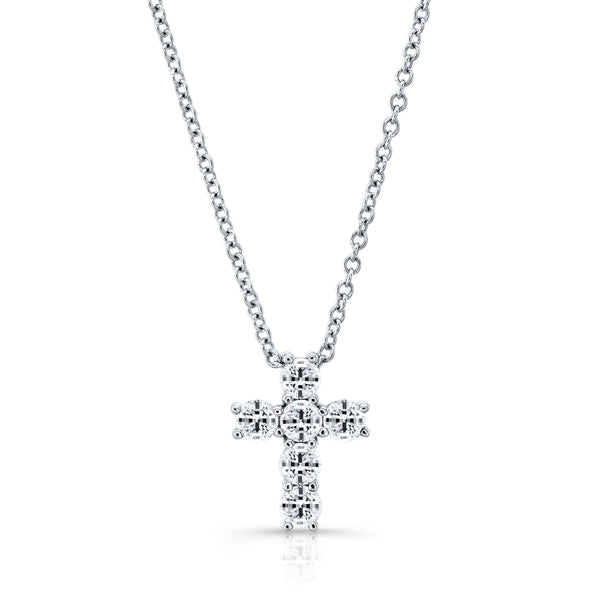 14K White Gold 6 Diamond Cross (4 Prong)-Necklaces-YARIV-