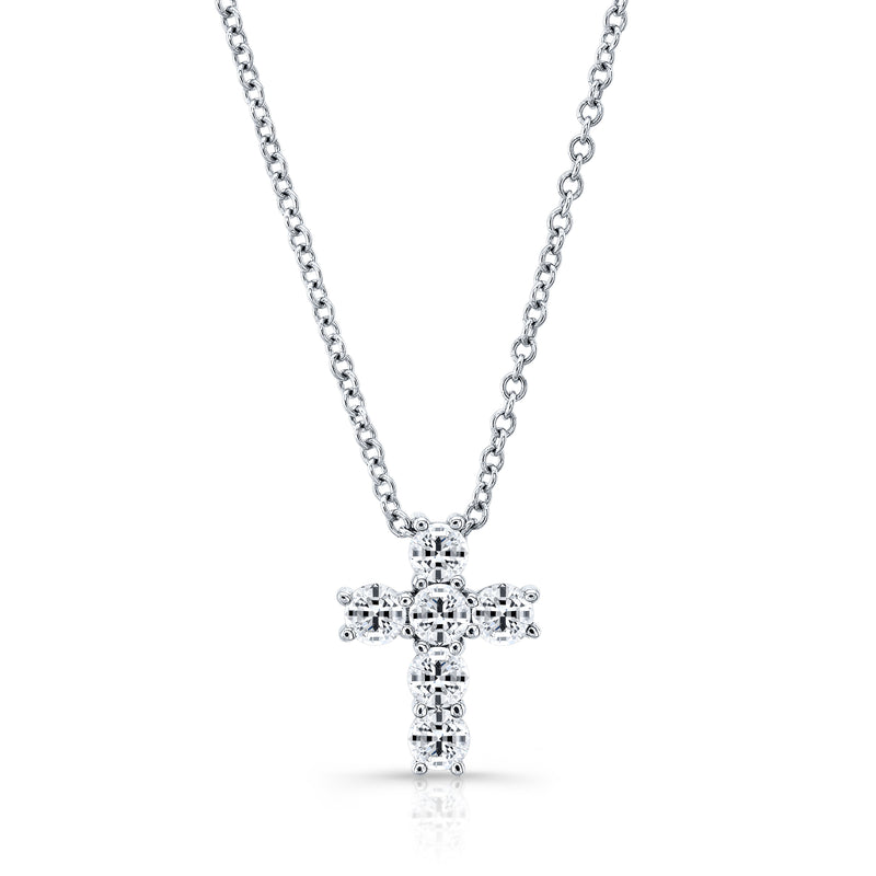 14K White Gold 6 Diamond Cross (4 Prong)-Necklaces-YARIV-