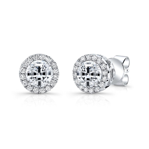 14K White Gold Diamond Halo Earrings-EARRINGS-YARIV-.33CTW-