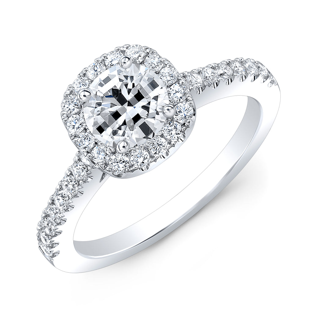 14K White Gold Diamond Halo Engagement Ring-Rings-YARIV-